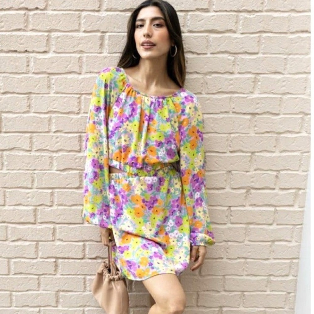 Sanctuary Fresh Garden NWT Cut Out Floral Multi Color Mini Dress Size Large‎